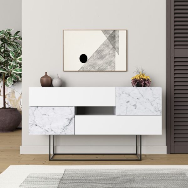 Μπουφές Roberta pakoworld μελαμίνης λευκό μαρμάρου 145x40x82εκ (x1)