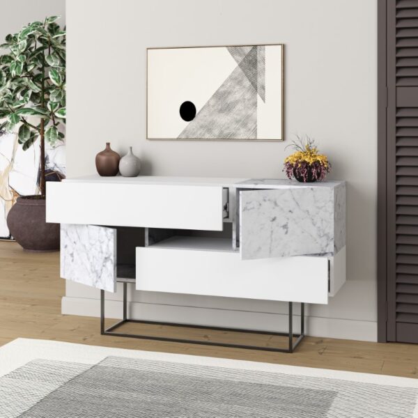 Μπουφές Roberta pakoworld μελαμίνης λευκό μαρμάρου 145x40x82εκ (x1) - Image 2