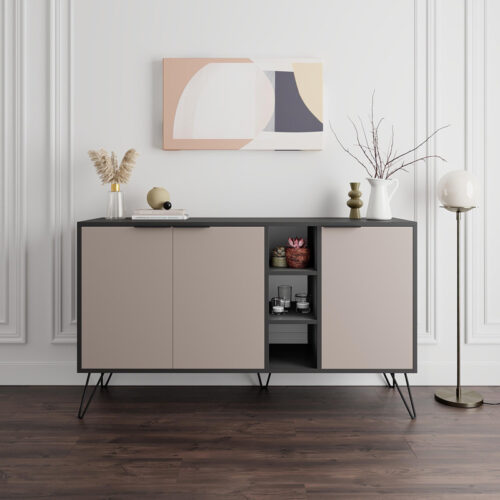 Μπουφές Clara pakoworld σε μόκα-ανθρακί απόχρωση 142x35,6x83εκ (x1)