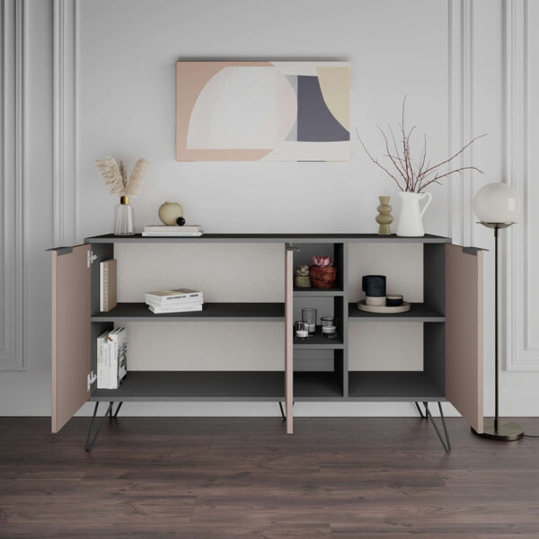 Μπουφές Clara pakoworld σε μόκα-ανθρακί απόχρωση 142x35,6x83εκ (x1) - Image 2