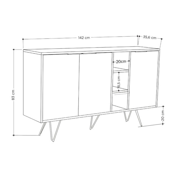 Μπουφές Clara pakoworld σε μόκα-ανθρακί απόχρωση 142x35,6x83εκ (x1) - Image 3