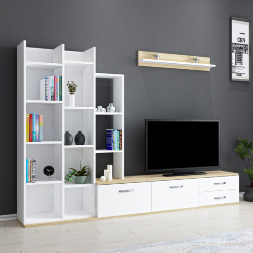 Σύνθετο σαλονιού Leman pakoworld σε λευκή-oak απόχρωση 240x35x154εκ (x1)