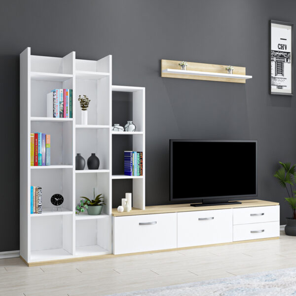 Σύνθετο σαλονιού Leman pakoworld σε λευκή-oak απόχρωση 240x35x154εκ (x1)