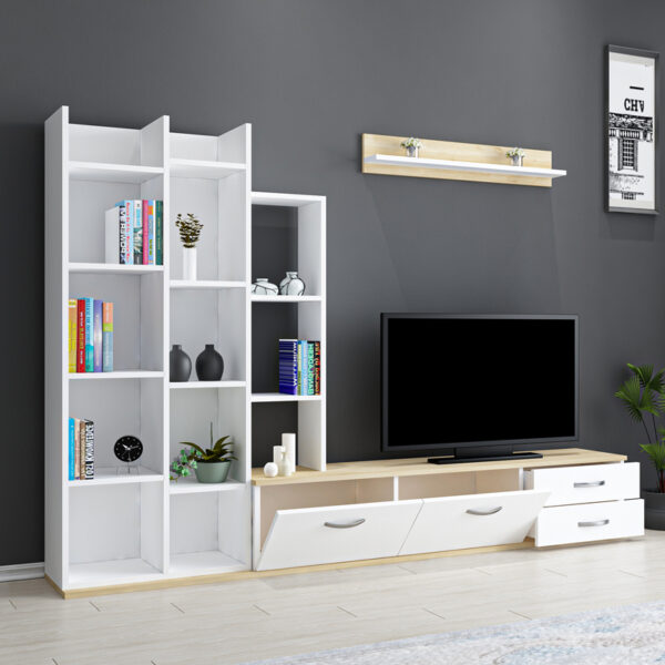 Σύνθετο σαλονιού Leman pakoworld σε λευκή-oak απόχρωση 240x35x154εκ (x1) - Image 2