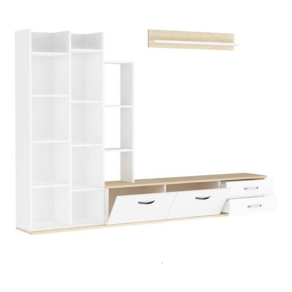 Σύνθετο σαλονιού Leman pakoworld σε λευκή-oak απόχρωση 240x35x154εκ (x1) - Image 3