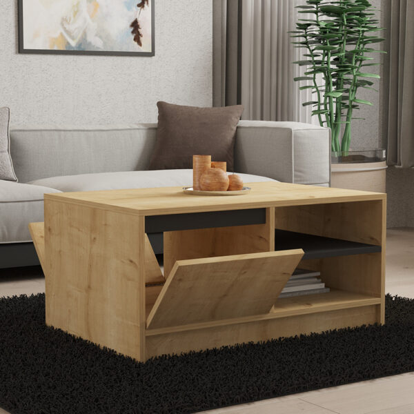 Τραπέζι σαλονιού Narli pakoworld σε oak απόχρωση 90x60x45εκ (x1) - Image 2