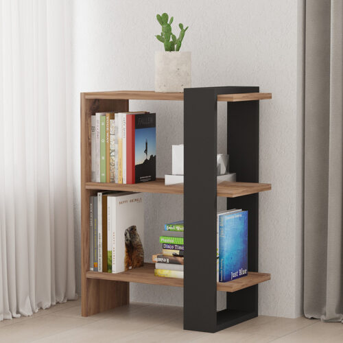 Βιβλιοθήκη Maverick pakoworld σε sonoma-ανθρακί απόχρωση 51,8x25x70εκ (x1)
