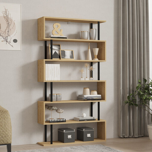 Βιβλιοθήκη Ziza pakoworld σε oak  απόχρωση 90x22x162.6εκ (x1)