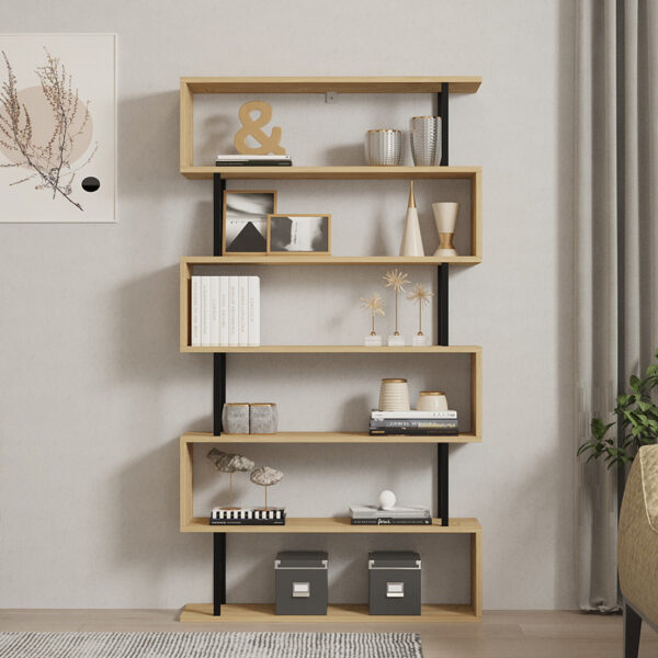 Βιβλιοθήκη Ziza pakoworld σε oak  απόχρωση 90x22x162.6εκ (x1) - Image 2
