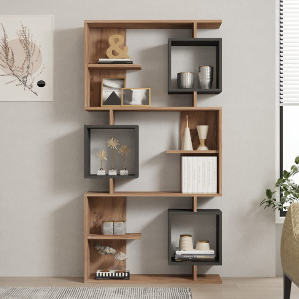 Βιβλιοθήκη Cubix pakoworld σε sonoma-ανθρακί απόχρωση 90x24,6x171,90εκ (x1) - Image 2