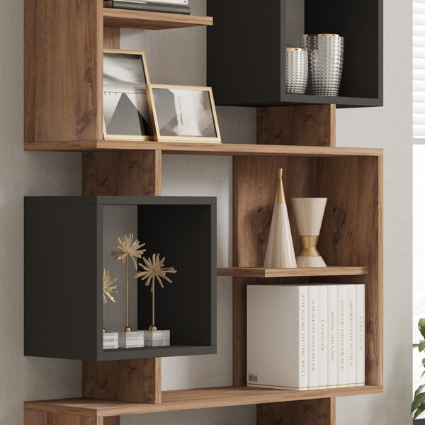 Βιβλιοθήκη Cubix pakoworld σε sonoma-ανθρακί απόχρωση 90x24,6x171,90εκ (x1) - Image 3