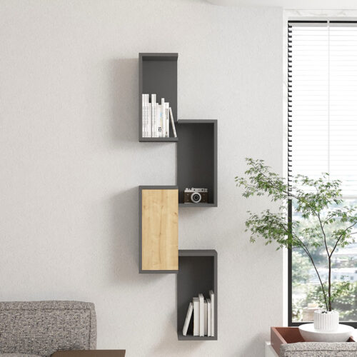 Ραφιέρα τοίχου Kongo pakoworld σε oak- ανθρακί απόχρωση 44x20x159εκ (x1)