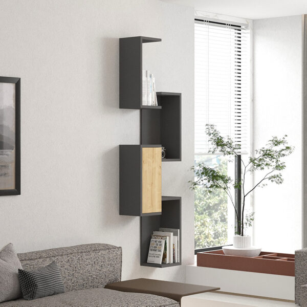 Ραφιέρα τοίχου Kongo pakoworld σε oak- ανθρακί απόχρωση 44x20x159εκ (x1) - Image 2