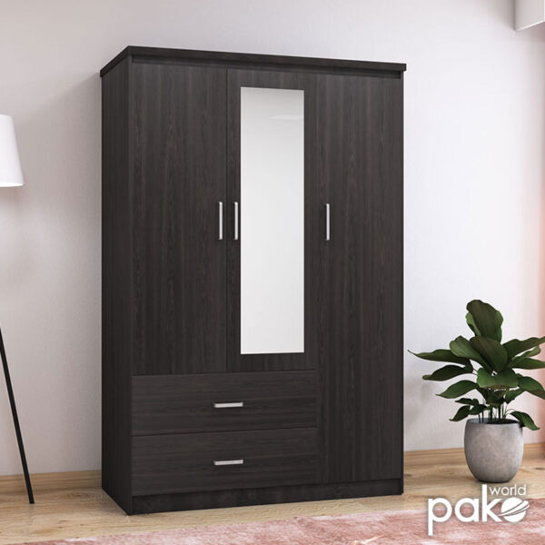 Ντουλάπα ρούχων τρίφυλλη OLYMPUS pakoworld χρώμα wenge 120x57x183εκ (x1) - Image 2