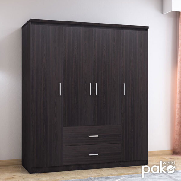 Ντουλάπα ρούχων τετράφυλλη OLYMPUS pakoworld χρώμα wenge 159x57x183εκ (x1) - Image 2