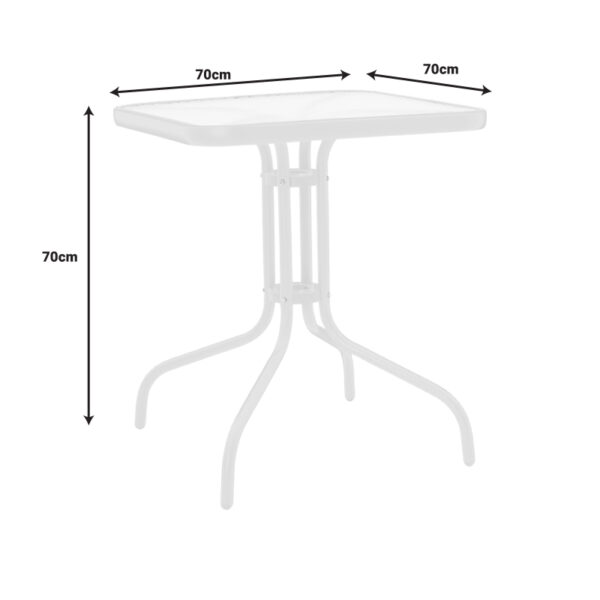 Τραπέζι Watson pakoworld μέταλλο λευκό- γυαλί 70x70x70εκ (x1) - Image 3