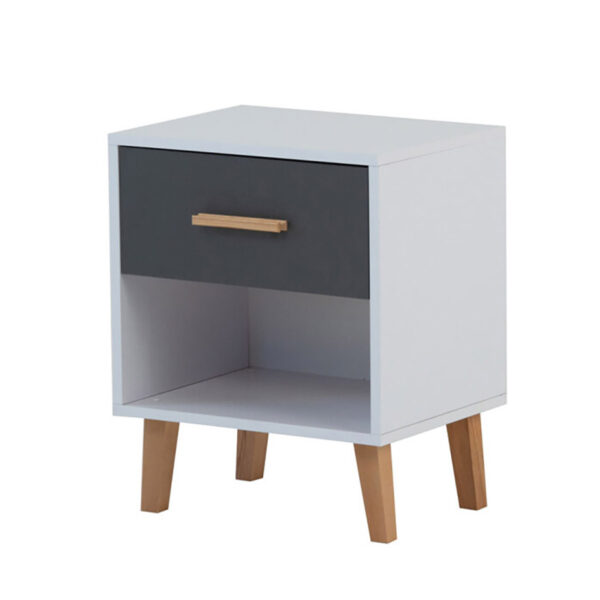 Κομοδίνο Timmy Λευκό-Γραφίτη-Γκρι 46.8x36x57.1cm - Image 2