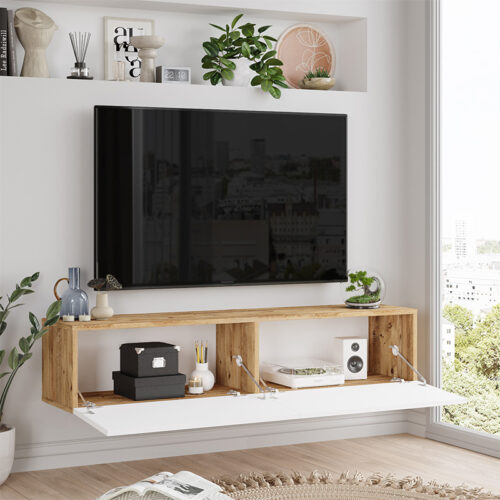 Έπιπλο τηλεόρασης επιτοίχιο Serit pakoworld λευκό-sonoma 140x31.6x29.6εκ (x1)