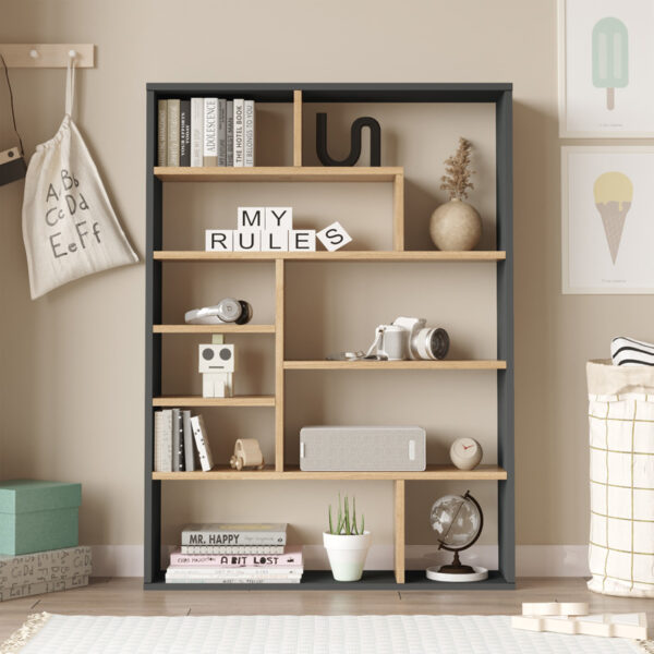 Βιβλιοθήκη Decora pakoworld σε φυσική-ανθρακί απόχρωση 90x22x123.6εκ (x1) - Image 2