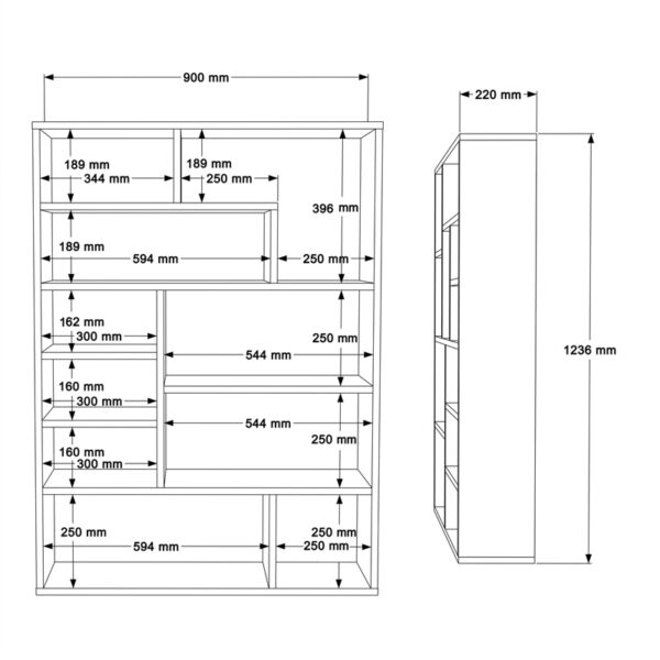 Βιβλιοθήκη Decora pakoworld σε φυσική-ανθρακί απόχρωση 90x22x123.6εκ (x1) - Image 3