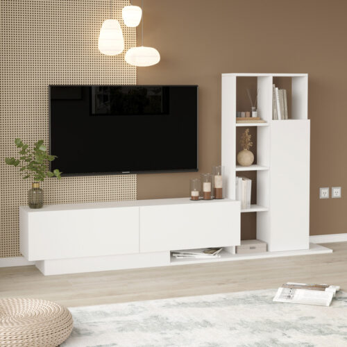 Σύνθετο σαλονιού Damon pakoworld σε λευκή απόχρωση 140x29.5x39.5εκ (x1)