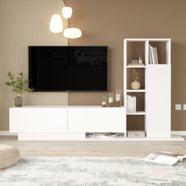 Σύνθετο σαλονιού Damon pakoworld σε λευκή απόχρωση 140x29.5x39.5εκ (x1) - Image 2