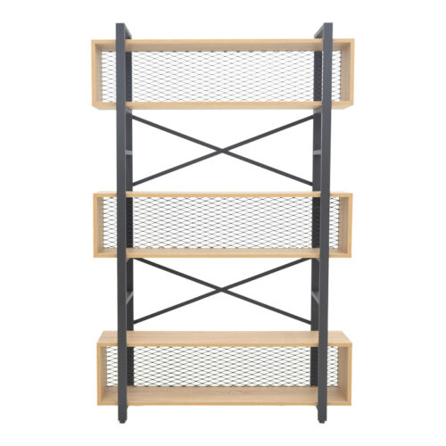 Βιβλιοθήκη Fifer pakoworld σε oak-μαύρη απόχρωση 120x28x185εκ (x1)