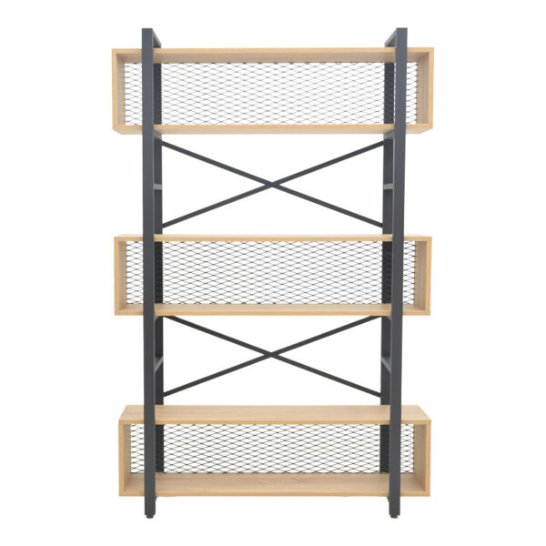Βιβλιοθήκη Fifer pakoworld σε oak-μαύρη απόχρωση 120x28x185εκ (x1)