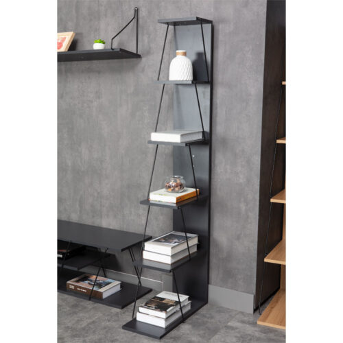 Βιβλιοθήκη mini Tars pakoworld  ανθρακί-μαύρο 50x22x150εκ (x1)