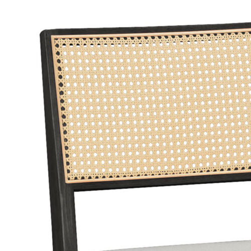 Καρέκλα Winslow pakoworld ξύλο rubberwood μαύρο-pvc rattan φυσικό-ύφασμα γκρι (x2)