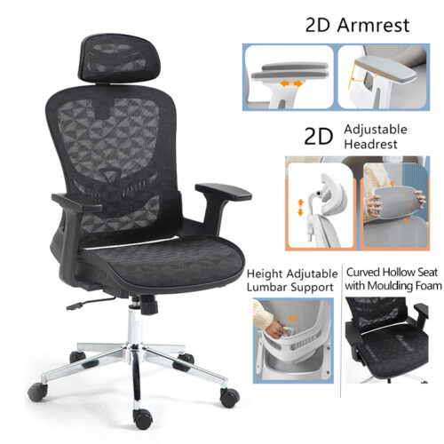 Καρέκλα γραφείου εργασίας Mergi pakoworld μαύρο mesh 62x63x120εκ (x1)