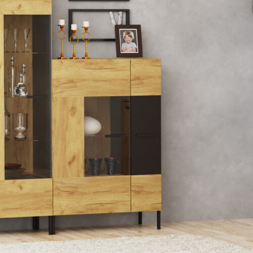 Βιτρίνα Santes Χρυσό Δρυς-Γραφίτης 90x42x134.50cm