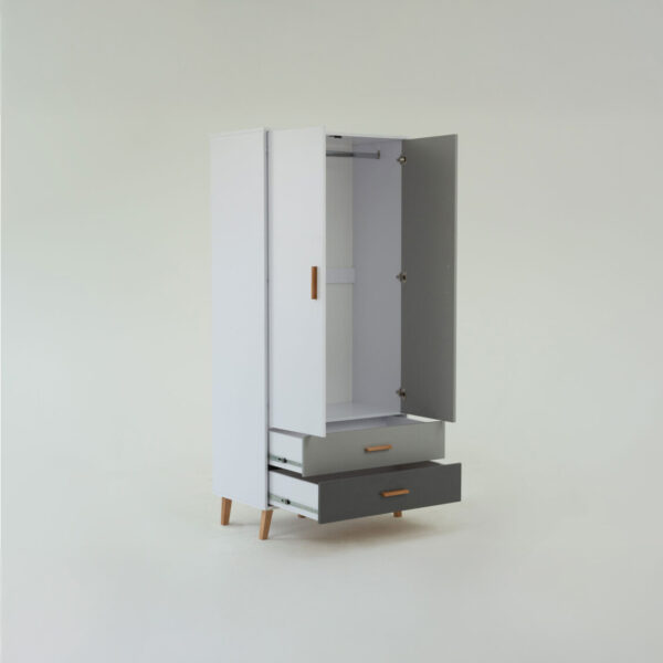 Ντουλάπα Timmy 2D2S Λευκό-Γραφίτη-Γκρι 90x50x199cm - Image 3