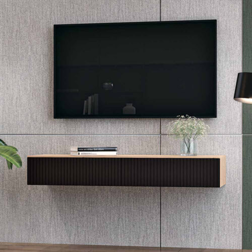 Κονσόλα με 2 συρτάρια Doha pakoworld mdf σε μαύρη με oak απόχρωση 120x41x20cm (x1)