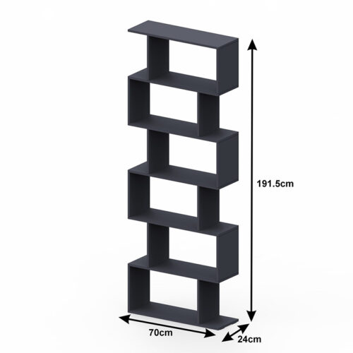 Βιβλιοθήκη Sezen pakoworld σε ανθρακί απόχρωση 70x24x191.5εκ (x1)