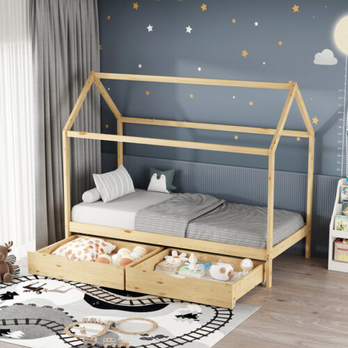 Παιδικό κρεβάτι Mellin τ.Montessori με 2 συρτάρια pakoworld ξύλο πεύκου σε φυσική απόχρωση 90x190εκ (x1)