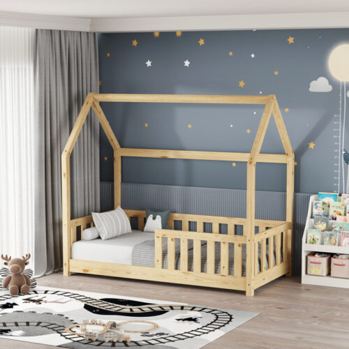 Παιδικό κρεβάτι Bambie με κιγκλίδωμα τ.Montessori pakoworld ξύλο πεύκου σε φυσική απόχρωση 70x140εκ (x1)