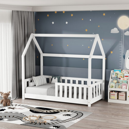 Παιδικό κρεβάτι Bambie με κιγκλίδωμα τ.Montessori pakoworld ξύλο πεύκου σε λευκή απόχρωση 70x140εκ (x1)