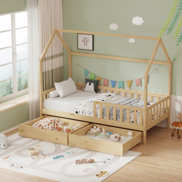 Παιδικό κρεβάτι Piccolo τ.Montessori με 2 συρτάρια pakoworld ξύλο πεύκου σε φυσική απόχρωση 90x190εκ (x1)