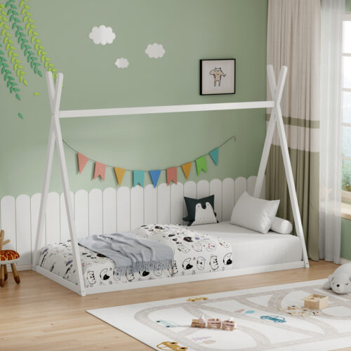 Παιδικό κρεβάτι Lilly τ.Montessori pakoworld ξύλο πεύκου σε λευκή απόχρωση 90x190εκ (x1)