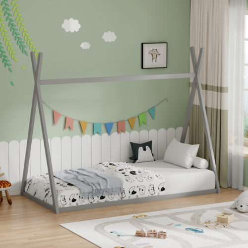 Παιδικό κρεβάτι Lilly τ.Montessori pakoworld ξύλο πεύκου σε γκρι απόχρωση 90x190εκ (x1)
