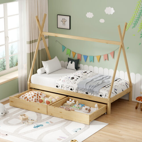 Παιδικό κρεβάτι Lalitto τ.Montessori με 2 συρτάρια τ.Montessori  pakoworld ξύλο πεύκου σε φυσική απόχρωση 90x190εκ (x1)