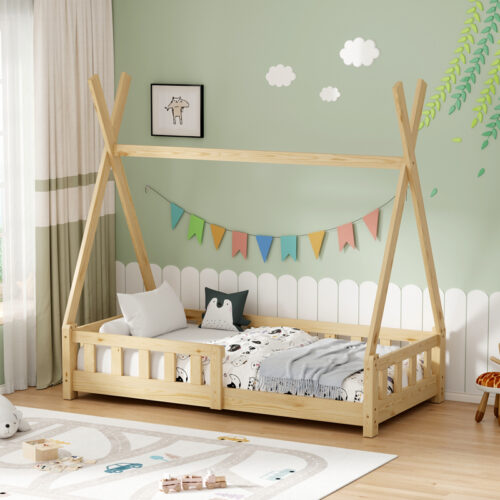 Παιδικό κρεβάτι Noam τ.Montessori με κιγκλίδωμα pakoworld ξύλο πεύκου σε φυσική απόχρωση 70x140εκ (x1)