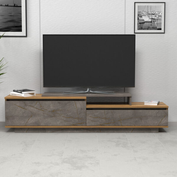 ΕΠΙΠΛΟ TV LEIS HM18186 ΜΕΛΑΜΙΝΗ ΣΕ ΦΥΣΙΚΟ ΞΥΛΟΥ & ΟΨΗ ΓΚΡΙ ΜΑΡΜΑΡΟ 180x35x42Υεκ. (x1) - Image 3