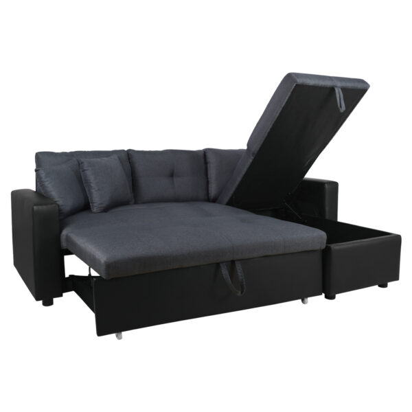 ΚΑΝΑΠΕΣ ΓΩΝΙΑ ΚΡΕΒΑΤΙ WAYNE 220x146x86Υεκ.HM3028.01 ΓΚΡΙ ΜΕ ΜΑΥΡΟ PU (x1) - Image 2