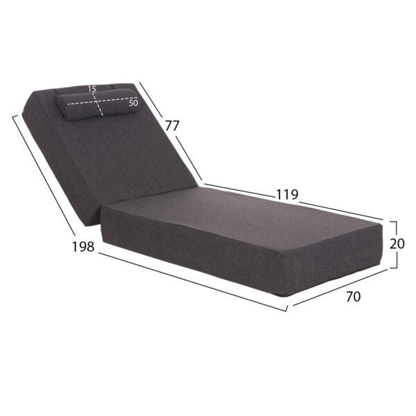 ΜΑΞΙΛΑΡΙ ΞΑΠΛΩΣΤΡΑΣ KIHEI HM21094.03 OLEFIN ΣΚΟΥΡΟ ΓΚΡΙ ΜΕ FOAM 198x70x20Υεκ (x1) - Image 2
