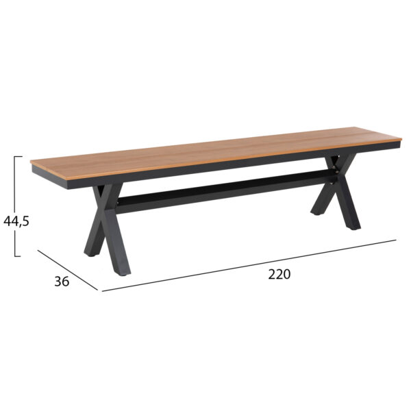 ΠΑΓΚΑΚΙ ΑΛΟΥΜΙΝΙΟΥ TAWNEE HM6040.01 ΑΝΘΡΑΚΙ-POLYWOOD ΚΑΘΙΣΜΑ ΦΥΣΙΚΟ 220x36x44,5Υεκ. (x1) - Image 2
