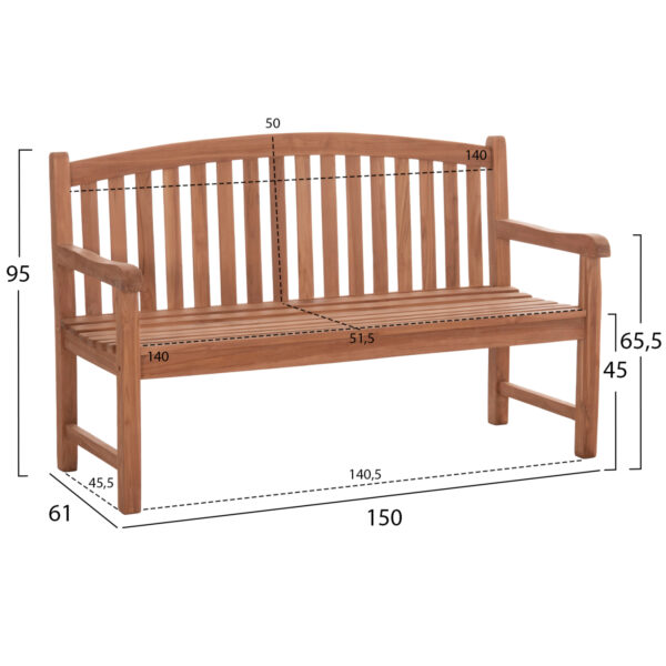 ΠΑΓΚΑΚΙ ΚΗΠΟΥ 3ΘΕΣΙΟ ELENA HM18125 ΞΥΛΟ TEAK--ΦΥΣΙΚΟ 150x61x95Υεκ. (x1) - Image 2
