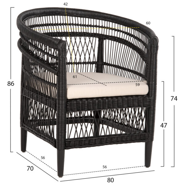 ΠΟΛΥΘΡΟΝΑ MALAWI HM9635.03 ΞΥΛΟ ΜΑΟΝΙ ΜΕ RATTAN ΜΑΥΡΟ-ΛΕΥΚΟ ΜΑΞΙΛΑΡΙ 80x70x86Υεκ. (x1) - Image 2