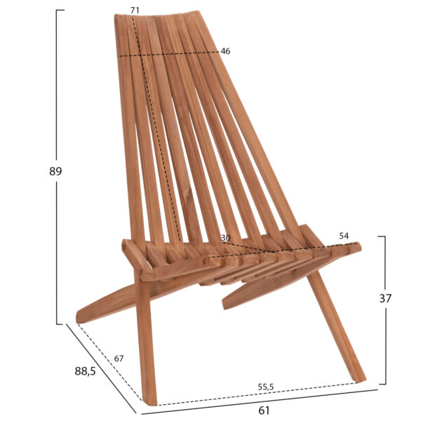 ΠΟΛΥΘΡΟΝΑ LOUNGE ΠΤΥΣΣΟΜΕΝΗ SHIGAO HM18112 ΞΥΛΟ TEAK--ΦΥΣΙΚΟ 61x88.5x89Υεκ. (x1) - Image 2